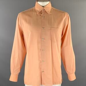 ERMENEGILDO ZEGNA Size L Orange Herringbone Cotton Button Down Long Sleeve Shirt